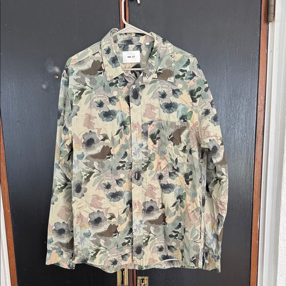NN.07 Floral Camo Button-Down Shirt Jacket - Green